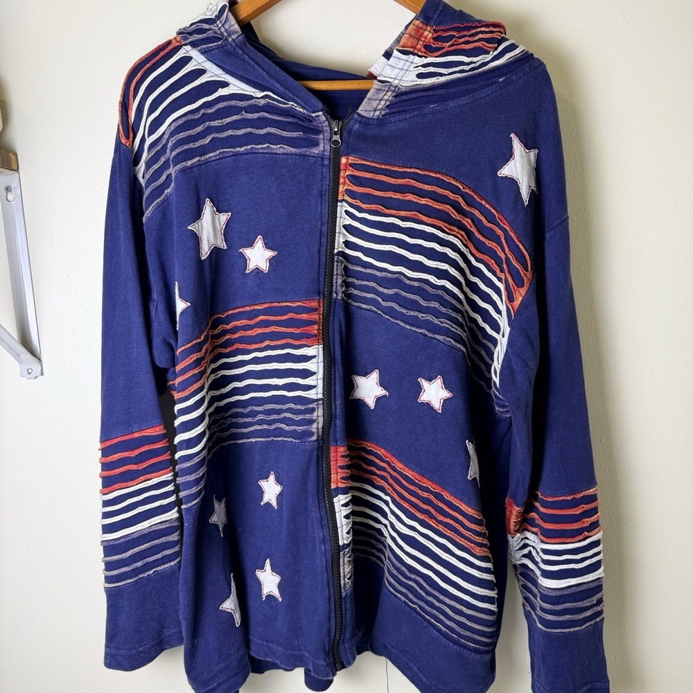 Greater Good Network Womens 2X Americana Stars Stripes Zip Hoodie Cotton Nepal